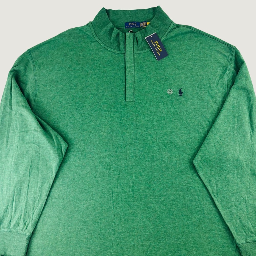 New Polo Ralph Lauren Mens Green Heather Quarter Zip Pullover Sweater 6XB